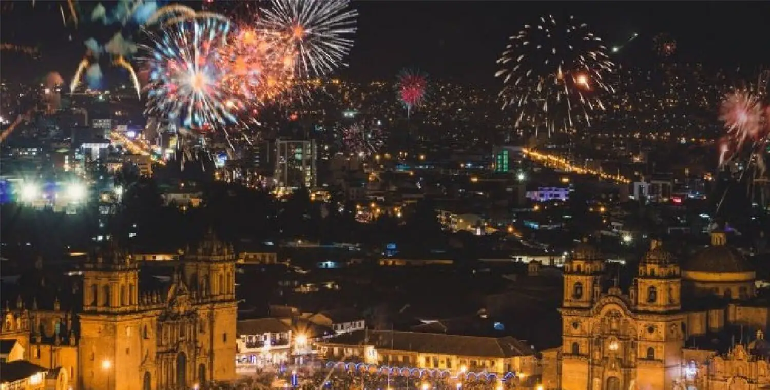 Colourful Fireworks main square cusco peru