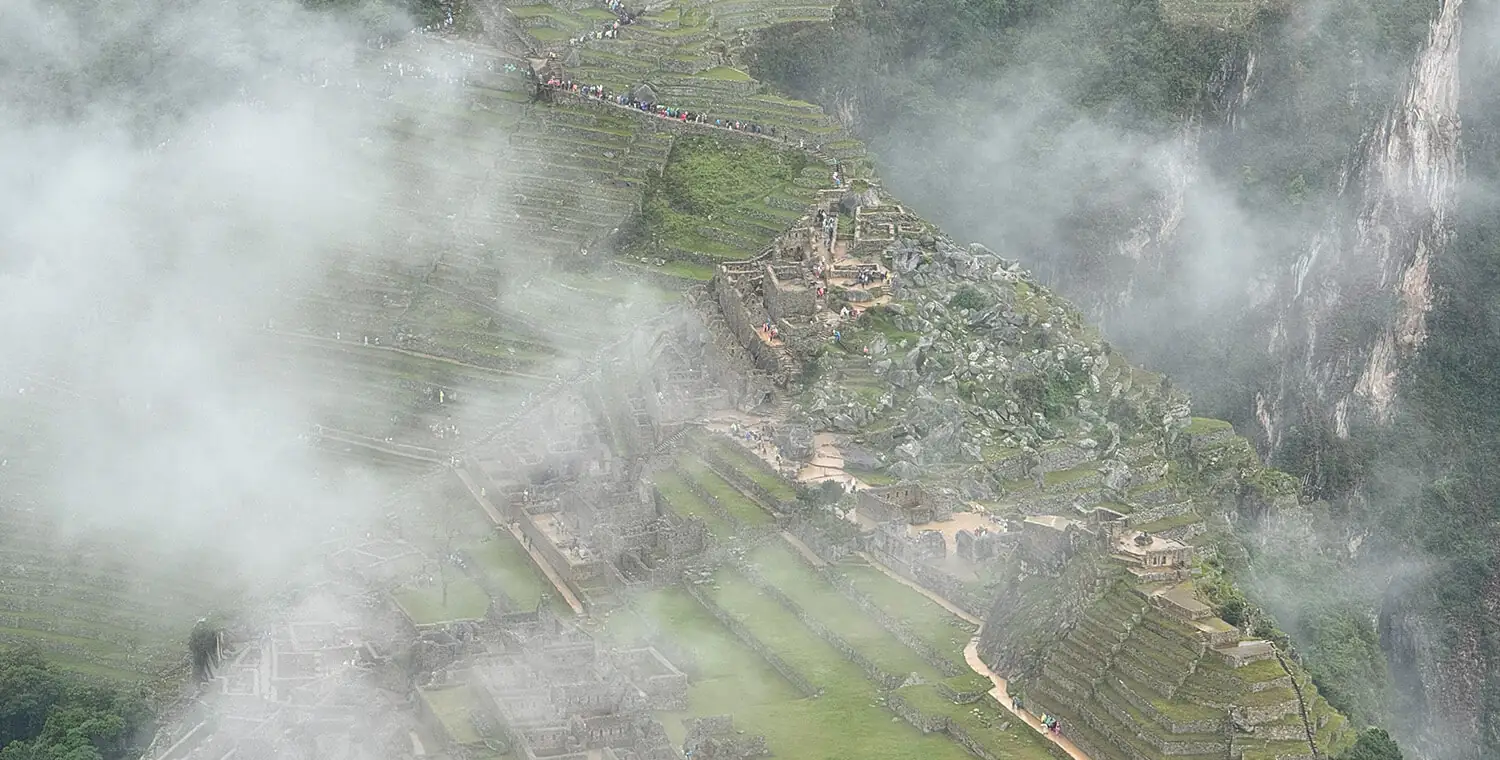 Panoramic view of Machu Picchu from Huayna Picchu Mountain