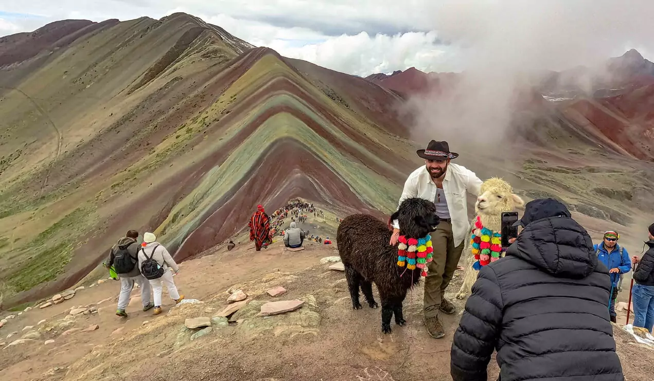 Hombre En Ropa Tradicional Andina Indígena Senderismo Con Alpaca En  Colorido Palccoyo Arcoíris Montaña Palcoyo Cuzco Perú Imagen de archivo  editorial - Imagen de ropa, travieso: 208337024